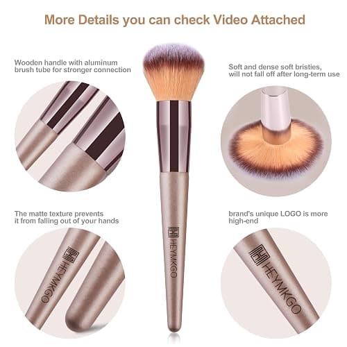 HEYMKGO Makeup Brushes, 15 Pcs Make Up Brushes Set Professional Champagne Gold Makeup Brush Pack, Foundation Blending Powder Blush Concealers Eyeshadow Eyeliner Make-up Brush Kits with Cosmetics Bag thumbnail 5