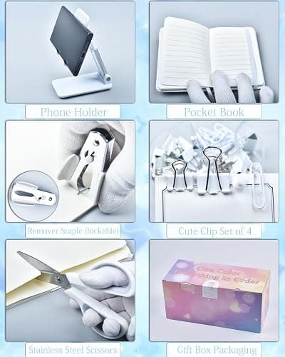LXEVIHK 20Pcs White Desk Organizers and Accessories With Mesh Desk Organizer and 360°Rotating Pen Holder and a Lot of Office White Office Supplies Beautifully Presented in a Gift Box thumbnail 5