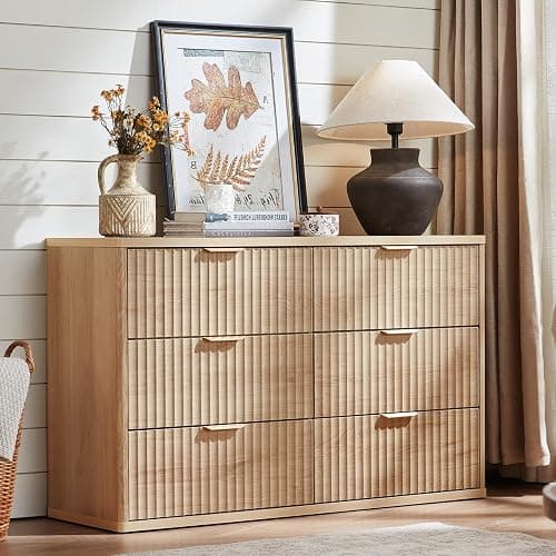 LEYAOYAO 48" Wide Fluted Dresser and 1 Drawers 23" Nightstand Set of 2, Wooden Dresser & Night Stand with Charging Station, 3 Piece Bedroom Furniture Set, Chest of Drawer for Living Room,Natural Wood thumbnail 5