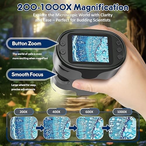 1000X Handheld Microscope for Kids 4K 2.0" Screen Rechargeable Mini Pocket Digital Microscopes w/Slides Kit Portable Edu Gift Age 4-6 8-12 Children Students (Grey) thumbnail 2
