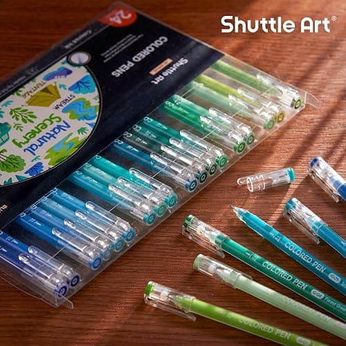 Shuttle Art Colored Pens, 24 Blue & Green Tone Colors Cute Journal Pens 0.6mm Fine Point Colored Gel Pens for Black Paper Adult Coloring Writing Drawing Journaling Note Taking School Office Home thumbnail 8