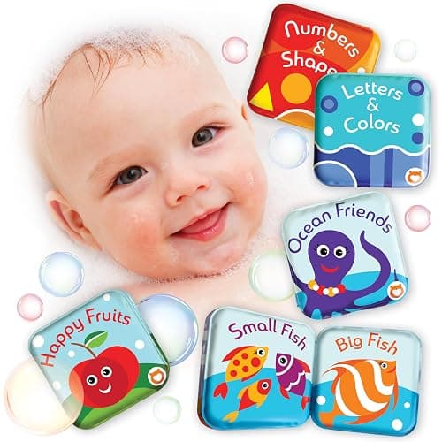 Floating Baby Bath Books Set of 4 - Bath Books for Babies, Infants - Waterproof, Mold-Free Bath Toys for Learning & Early Education (Fruit, Ocean, ABC, Numbers Books) - Image 1