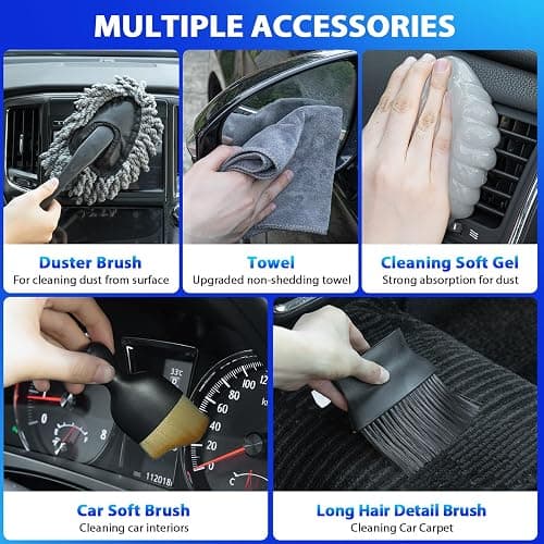 THINKWORK Car Cleaning Kit, Car Vacuum Kit, Gray Car Interior Detailing Kit with 8000PA High Power Vacuum, Including 7Pcs Detailing Brush Set and Bag thumbnail 6