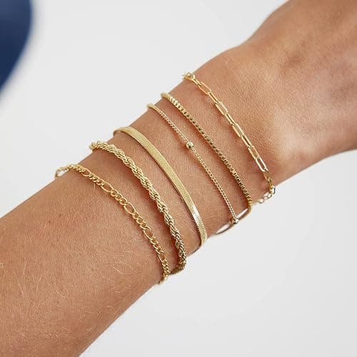 JECOMY Gold Bracelets for Women Dainty 14k Gold Plated Cross Bracelet Beaded Bracelets Box Chain Bracelets Herringbone Gold Chain Bracelet Trendy Handmade Jewelry Gift thumbnail 5