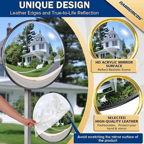 Narremcoy New Upgraded 22" HD Convex Mirror - 160° Adjustable Wide Angle View, Leather Frame & ABS Back, Traffic Mirror for Indoor/Outdoor Use in Garage, Warehouse, Driveway, Store & Office Security thumbnail 4