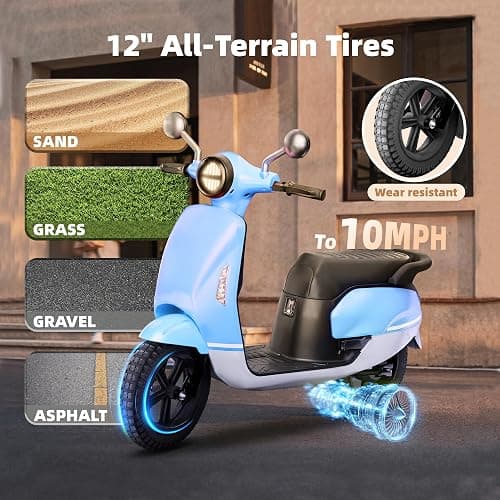 24V Electric Bike for Kids, Speed up to 10MPH, Electric Moped Scooter | Electric Motorbike with 12'' All-Terrain Tires, 250W Brushless Motor, LED, Battery Powered Ride on Toy for Girls Boys-Rose thumbnail 5