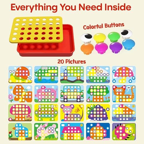 AMOSTING Button Art Toy – Educational Color Matching Mosaic Pegboard Sensory Learning Activity for Kids Age 3 4 5, Preschool Gift for Toddlers, Boys and Girls thumbnail 4