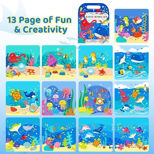 JoyCat Ocean Water Coloring Book for Toddler Kids, 13 Pages, No-Mess | Reusable color-reveal scenes for repeat play, Water pen with holder, Carry handle and closure band for travel, Gift for kids thumbnail 8