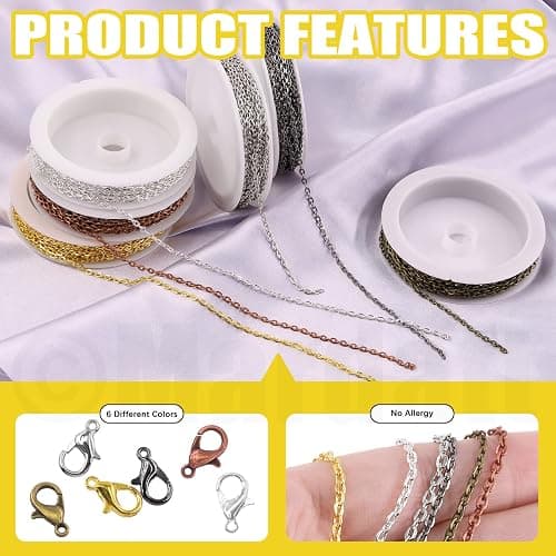 Mardatt 247Pcs 6 Colors 60ft Metal Jewelry Making Chains with Jewelry Pliers Lobster Clasps and Open Jump Rings, Jewelry Findings Supplies for Necklace Earring Bracelet DIY Craft thumbnail 3