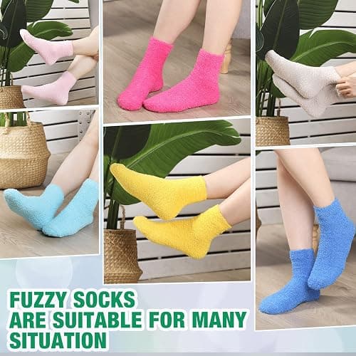 JaGely 20 Pairs Fuzzy Socks Bulk for Women Valentine's Day Gifts Fluffy Cozy Slipper Socks Warm Soft Winter Sleeping Gift for Men Home, Multicolored, Yoga thumbnail 2