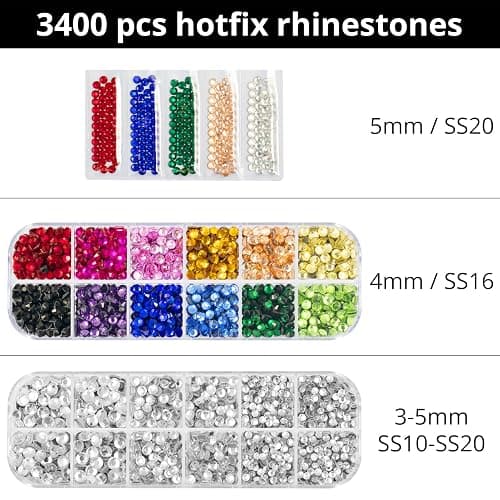 Worthofbest Bedazzler Kit with Rhinestones Hotfix Applicator Tool with 3400 Pcs Hot Fix Rhinestones for Bedazzling, Clothes, Clothing, Fabric, Hotfix Bedazzle Crystals Gems Pen and Iron on Diamonds thumbnail 2