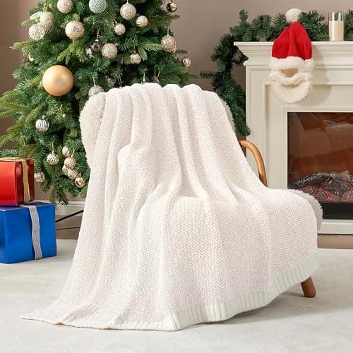 Snuggle Sac Buttery Ivory Throw Blanket for Couch, Reversible Super Soft Knitted Blankets, Warm Cozy Knit Fuzzy Plush Lightweight Throws Dupes for Sofa, Bed, Picnic, Ivory, 50 x 60 inches thumbnail 2