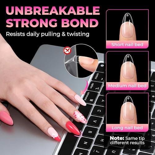 UNA GELLA 510Pcs Almond Gel Nail Tips 15 Sizes Pre-Etched Full Cover | Almond Clear Press on Nails Acrylic False No C Curve Nail Tips for Press on Nail Extensions Home DIY Salon thumbnail 8