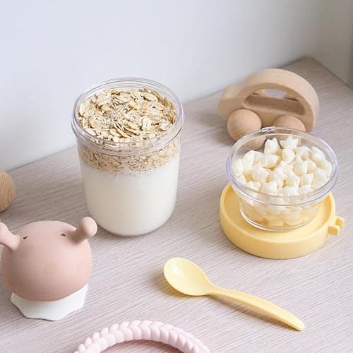 Felli On The Go Yogurt Parfait Snack Cup with Lid, Reusable Leak Proof Acrylic Travel Container for To Go Cereal Granola Milk, 12 oz Clear Mason Jar with Spoon & Crunch Fruit Holder (2, Yellow) thumbnail 2
