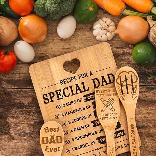 Fathers Day for Dad Gifts - "Recipe for a Special Dad" Cutting Board Birthday Dad Gifts, Bamboo-Made Engraved Light-Duty Use Chopping Board or Kitchen Decor, Suitable for Serving Tray Entertaining. thumbnail 7