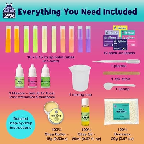PURPLE LADYBUG DIY Lip Balm Making Kit - STEM Gifts for 10 Year Old Girl & Great 9 Year Old Girl Birthday Gifts - Science Kits for Kids Age 8-12, Make Your Own 10 Experiment Lip Balm with 3 Flavors thumbnail 3