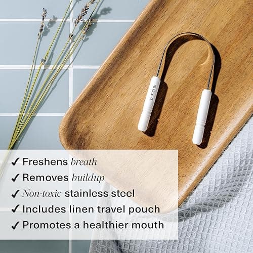 Boka Tongue Scraper for Adults & Kids with Case - Stainless Steel Tongue Cleaner w/Linen Travel Pouch - Scrubber to Remove Tongue Buildup and Freshens Breath (Pack of 1) thumbnail 2