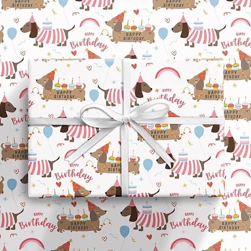 RUSPEPA Dog Birthday Wrapping Paper Roll for Girls, Mini Roll, Pink Dachshund with Cake, Balloon and Happy Birthday Text Design Gift Wrap for Kids, Pet Lovers, Puppy Party, 17 Inches x 16.4 Feet thumbnail 8