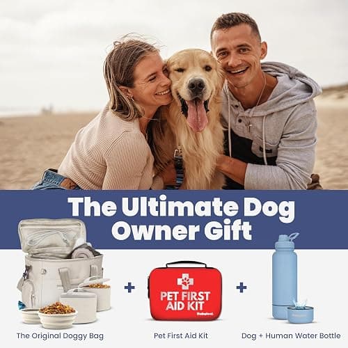The Original Doggy Bag™- Dog Travel Bag for Supplies - Ultimate Gift for Dog Moms & Dads, Doggy Lovers & Pet Owners for Christmas- Includes 2 BPA-Free Travel Bowls and 2 Food Containers: Beige thumbnail 8