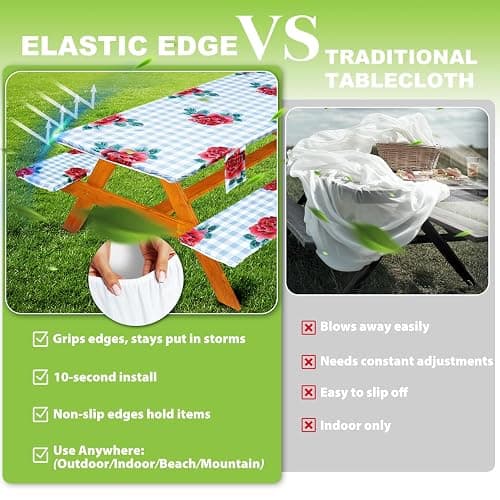 Fitted Picnic Table Cover with Bench Covers Set, Waterproof Lightweight Rectangle 72in Folding Table Cloths Canopy Shade Slipcover Cool Unique Fun Camping Gift for Camper Women Men Family Rv Owners thumbnail 5