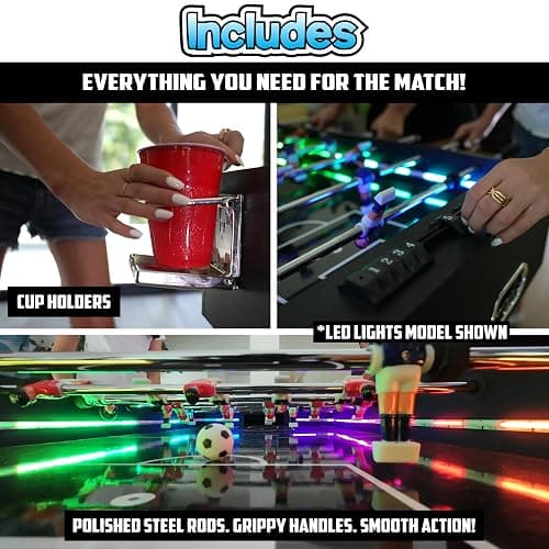 PartyLife 48" Foosball Table w/Folding Steel Legs & Optional LED Lights, Smooth Surface, Very Sturdy - Perfect for Kids and Adults, Game Rooms & Home Arcade! thumbnail 4