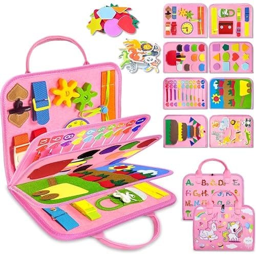 Exorany Busy Board Montessori Toys for Toddler Girl Birthday Gifts, Busy Book Sensory Learning Toys for Toddlers, Toddler Girl Airplane Car Travel Toy Educational Activities - Image 1