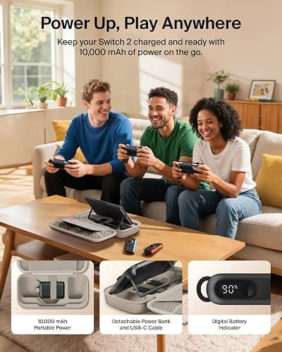 Belkin Nintendo Switch 2 Case w/Integrated 10,000mAh Power Bank Charger, Portable Hard Shell Protective Carrying Case with Pockets for AirTag, Game Cartridges for Travel - Sand thumbnail 3