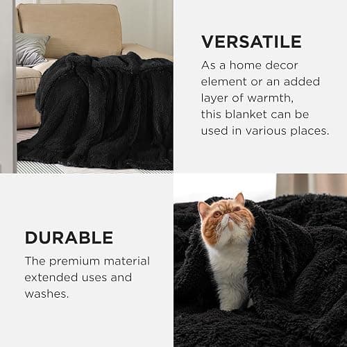 Bedsure GentleSoft Fluffy Black Blankets Queen Size for Bed, Thick Sherpa Faux Fur Fleece Fuzzy Plush Winter Warm Soft Full Queen Blankets, Bedroom Decor Black Gifts Cozy Gifts for Women Men, 90x90 thumbnail 5
