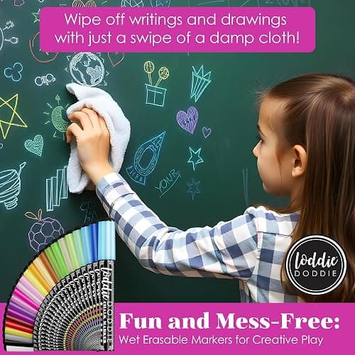 Loddie Doddie Chalk Markers - 24-Pack, 6mm Reversible Tips - Colored Chalk Pens for Art & Decor - Window Markers for Glass & Metal - Dry Erase Pens for Mirrors & More thumbnail 3