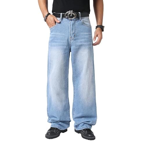 Men's Baggy Hip Hop Jeans Y2K Casual Vintage Wide Leg Skater Denim Pants Loose Fit Long Trousers 2000s Streetwear thumbnail 2