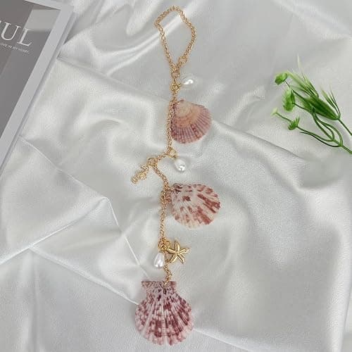 Sea Shells Car Decor,Cute Coastal Hanging Car Charm for Rear View Mirror, Boho Beach Themed Pendant,Hand-Made Starfish Conchas Ornament Accessories for Women thumbnail 5