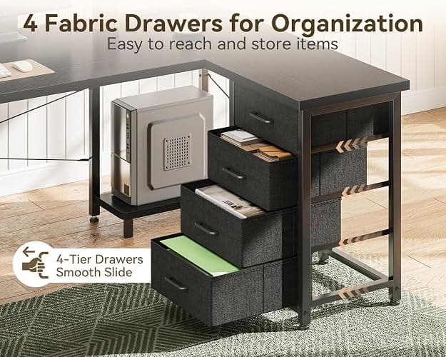 AODK L Shaped Gaming Desk with 4 Drawers, 61" Reversible Home Office Desks with Power Outlets, L Shaped Computer Desk with USB Charging Port and Host Stand, Corner Desk, Easy to Assemble, Black thumbnail 6