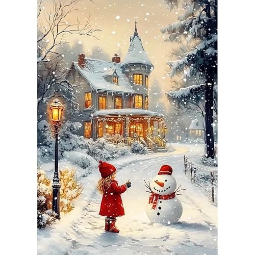 NEWENMO Cute Angel Diamond Painting Kits for Adults,5D Winter Landscape Diamond Art,Victorian House Diamant Painting,DIY Full Drill Gem Art Kits for Adults Beginners,for Home Decoration 30x40cm - Image 1