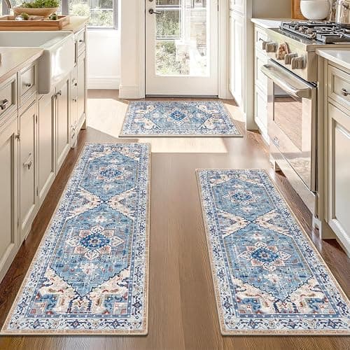 Yamaziot Boho Washable Kitchen Rugs Sets of 3, Non Slip Kitchen Mats for Floor with Rubber Backing, Waterproof & Stain Resistant Thick Carpet Runner Throw Rug for Kitchen, Laundry Room, Hallway - Image 1