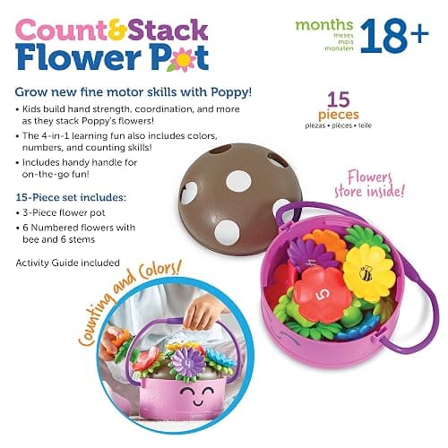 Learning Resources Poppy the Count & Stack Flower Pot - 15 Pieces, Fine Motor Skills Toys for Toddlers, Preschool Toys, Ages 18+ Months thumbnail 6