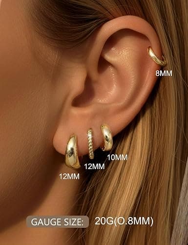 Jstyle Small Gold Hoop Earrings for Women Trendy 14K Gold Plated Huggie Earring Stacks Silver Hypoallergenic Huggie Earrings Set Dainty Chunky Cartilage Earring Sets for Multiple Piercing Jewelry Gift thumbnail 9