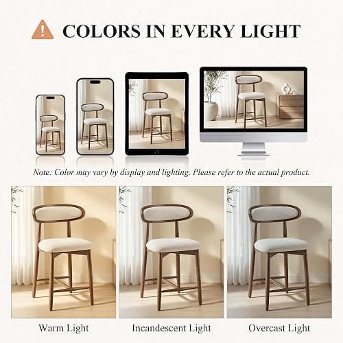 smartue Wooden Barstools Set of 3, Upholstered Counter Height Chairs, 24.8” Counter Height Stools with Ergonomic Backrest & Premium Fabric, Beige thumbnail 8