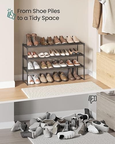 SONGMICS Shoe Rack, 3-Tier Shoe Organizer, Metal Storage Shelf | for Entryway, Upright or Upside Down, for 16-20 Pairs, Stackable, 11.8 x 36.2 x 21.7 Inches, Black ULSA303B02 thumbnail 9