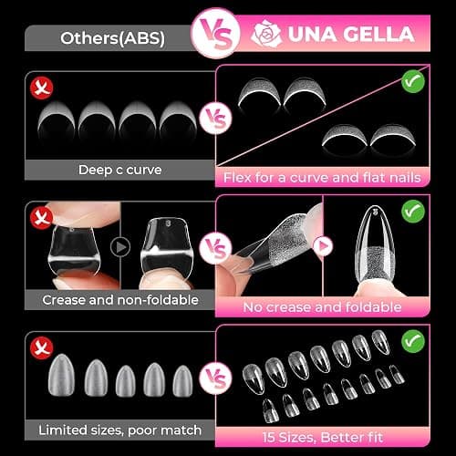 UNA GELLA 510Pcs Almond Gel Nail Tips 15 Sizes Pre-Etched Full Cover | Almond Clear Press on Nails Acrylic False No C Curve Nail Tips for Press on Nail Extensions Home DIY Salon thumbnail 5