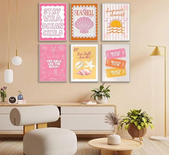 XXOUYLQ Pink Coastal Preppy Canvas Wall Art Coastal Granddaughter Print Aesthetic Room Painting Shells Oyster Posters Summer Beach Pictures Beach Club Wall Decor for Girls Room Dorm Home Unframed thumbnail 2