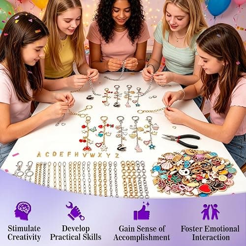 Pjordo 410Pcs Charm Lip Gloss Keychain Making Kit, Gold & Silver Keychain Kit, for Stimulate Creativity & Foster Emotional Interaction, for Girls, Teen & Boys, DIY Making Kit Suitable for Beginner thumbnail 3