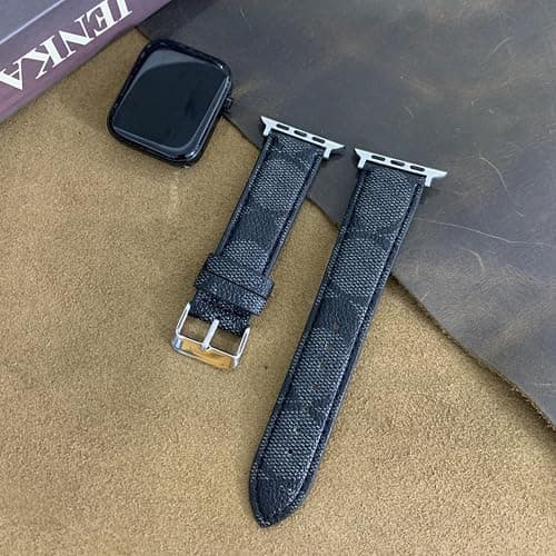 NYENEIL Compatible with Apple Watch Ultra Band 38mm 40mm 41mm 42mm 44mm 45mm 46mm 49mm Series 10/9/8/7/6/5/4/3/2/1iwatch bands,Luxury Monogram Retro Soft Strap Replacement Sport band for Women Men thumbnail 3