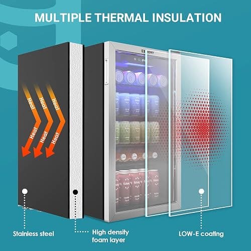 EUHOMY Beverage Refrigerator Cooler, 130 Can Mini Fridge with Glass Door for Soda Beer or Wine, Beverage Cooler for Home, Office, Bar with Adjustable Removable Shelves, Silver thumbnail 6