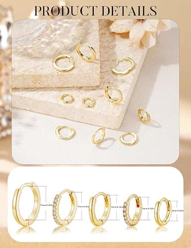Turandoss Gold Hoop Earrings for Women, Hypoallergenic 14K Gold Plated Huggie Earrings, Cartilage Earrings for Multiple Piercing Hoop Earrings for Women thumbnail 4