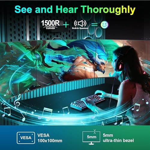 SANSUI Curved Monitor 27 inch 120Hz USB Type-C Computer Monitor with Speakers Built in丨FHD 1080p丨HDR丨110% sRGB丨1500R丨VESA Compatible,for Tablet,Desktop,Laptop and PC Work Gaming thumbnail 4