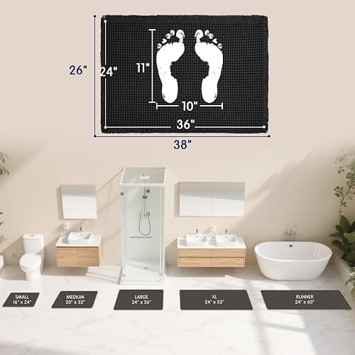 SUBRTEX Waffle Braided Bath Mat, 24" x 36" Soft Waffle Bath Rugs, Absorbent Non Slip Bathrooom Mats, Machine Washable Area Rug for Bathroom, Quick Dry, Black thumbnail 2