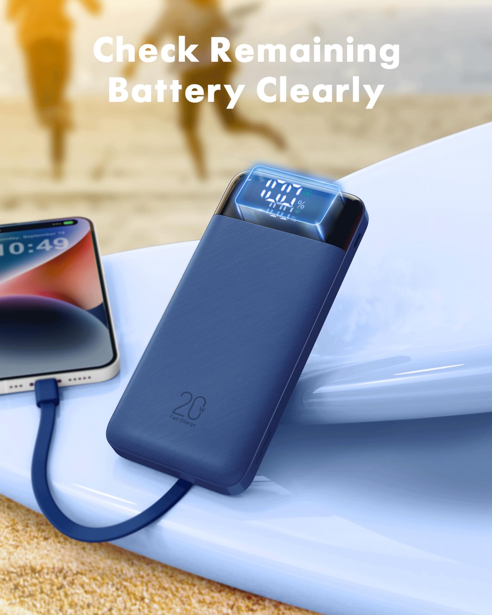 Charmast 20000mAh Power Bank 22.5W Built in 4 Cables, Slim USB C Portable Charger, LED Display Battery Pack with 5 Output and 4 Input,Compatible with iPhone, Samsung, Tablets and More(Blue) - Blue thumbnail 9