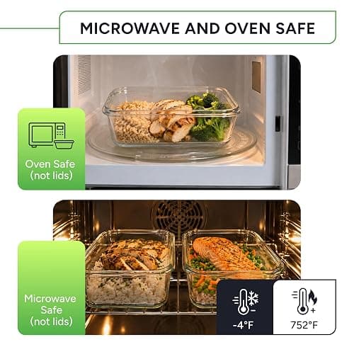 PrepNaturals 5 Pack 30oz Glass Meal Prep Containers - 1 Compartment | Borosilicate Glass Meal Prep Containers - Airtight Leak-Resistant Lids, Microwave, Oven & Freezer Safe (5-Pack, 30 oz) thumbnail 9