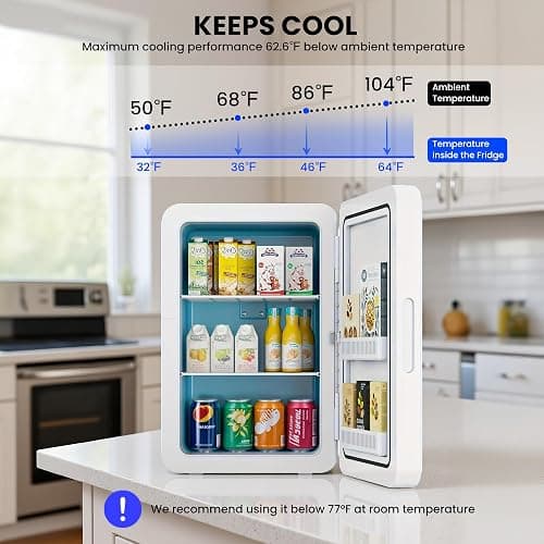 Kikihuose 22L/30Cans Mini Fridge for Bedroom, 12v DC Portable Cooler & Warmer, Mini Refrigerator with Glass Front, for Car Office Desk & Dorm Food Beverage Skincare Makeup (White) - White01 - 22L thumbnail 4
