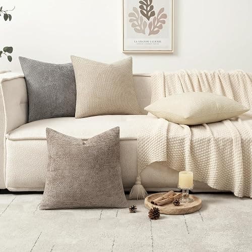 MIULEE Pack of 4 Christmas Couch Throw Pillow Covers 18x18 Inch Neutral Beige/Brown Soft Decorative Chenille Pillow Covers Farmhouse Accent Cushion Covers for Boho Home Decor Sofa Bedroom Living Room thumbnail 5